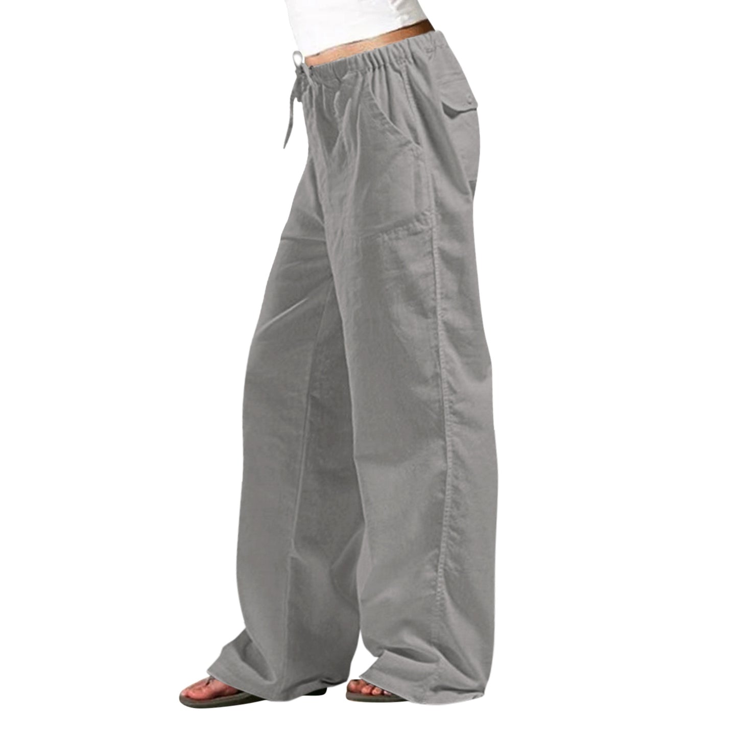Elastic Waist Pocket Straight-leg Trousers