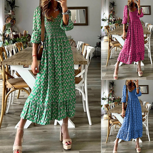 Women's Long Printed Stitching Dress