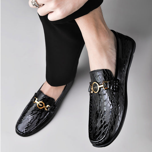 Men's Fashion Round Toe Slip-on Breathable Stitching Leather Shoes