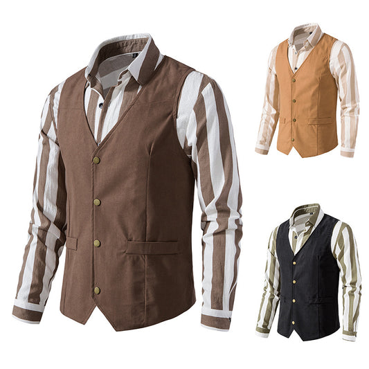 Men's Retro Medieval Vest Solid Color Slim Fit