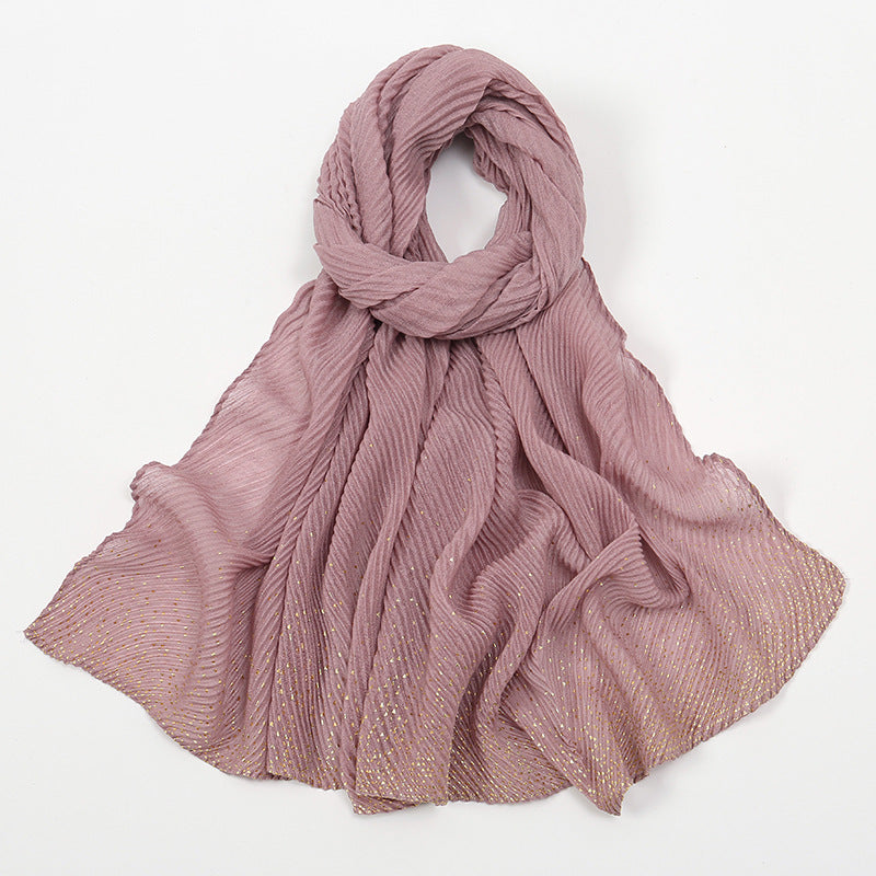 Gilding Crumpled Solid Color Polyester Scarf Women