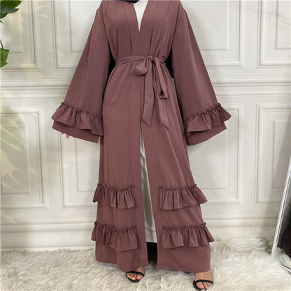 Ruffled Sleeves Lace Up Dubai Arab Cardigan Robe