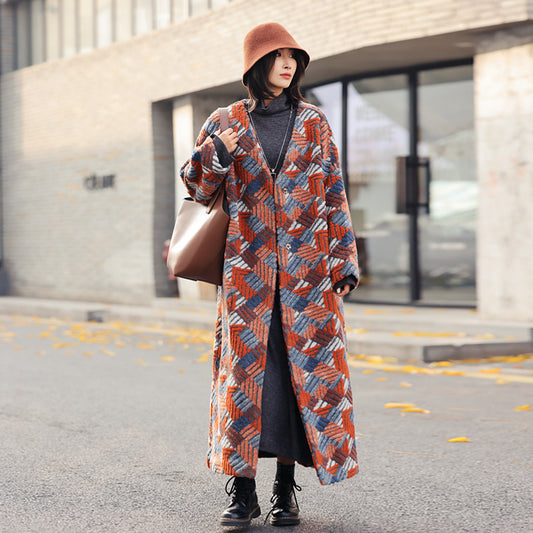 Women's Three-dimensional Jacquard Wool Blended Loose Overcoat Coat