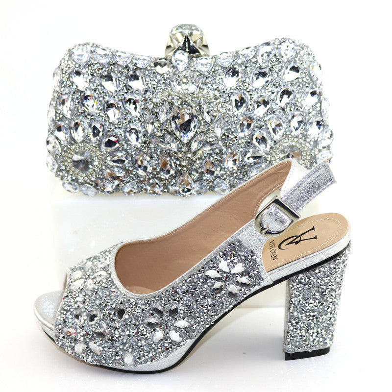 High Heel Sandals European And American Style Dinner Bag With Rhinestone Shoes