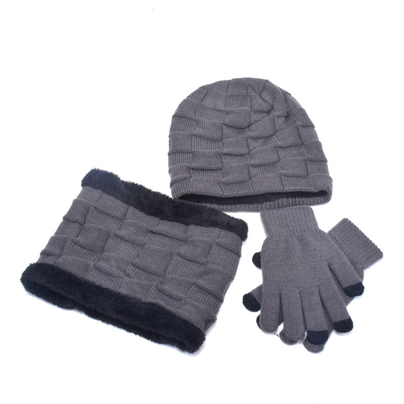 Hat Scarf Gloves Three-piece Suit Plus Velvet Knitted Outdoor Warmth