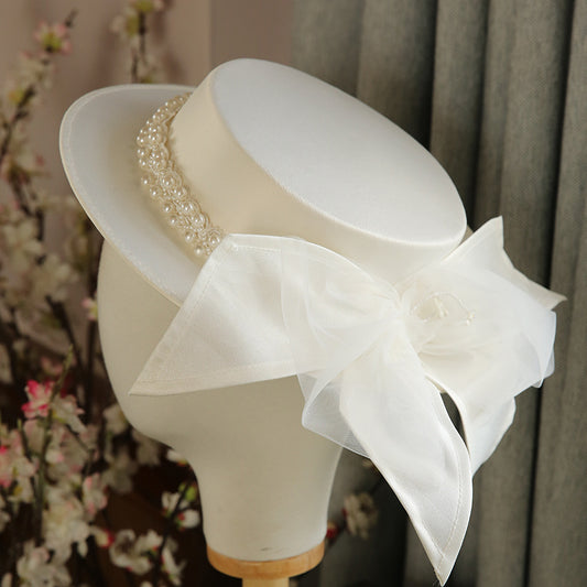 French Elegant Pearl Flat Top Hat Women
