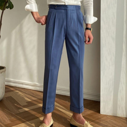 Retro Thin Paris Buckle Naples Casual Straight-leg Small Suit Pants