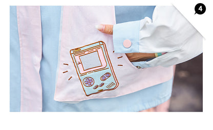 Sweet And Cool Girl Embroidered Big Pocket Letter Ribbon Tooling Loose Color-blocking Jacket