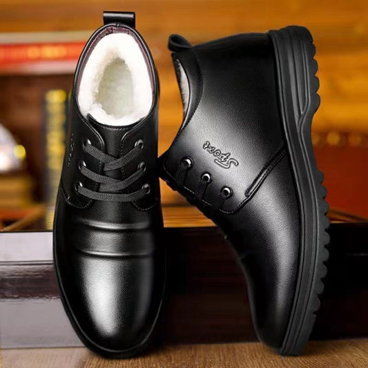 Plush Men's High-top Leather Shoes