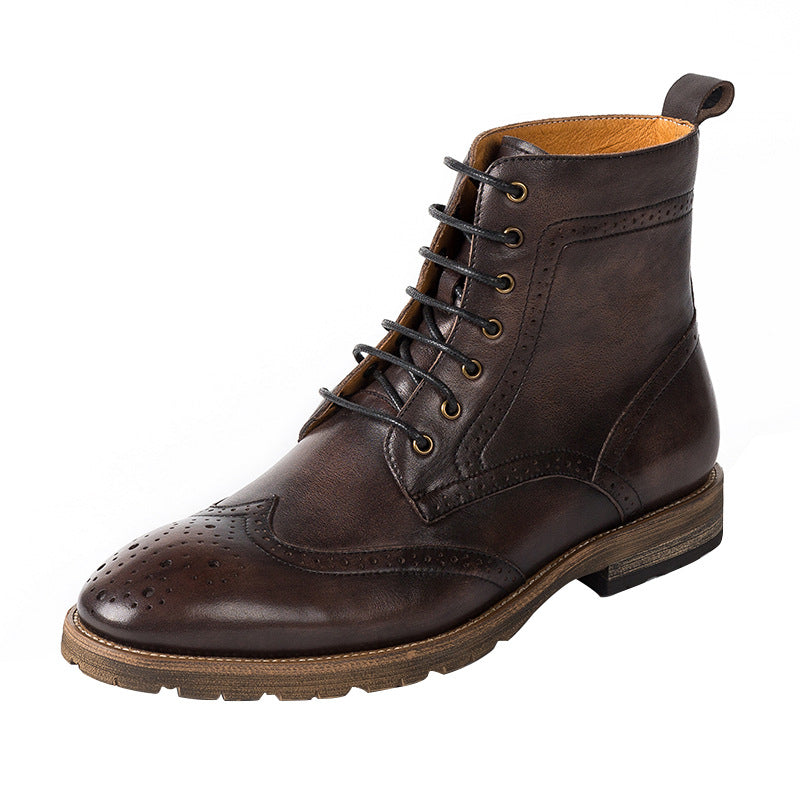 First Layer Cowhide Men's High-top Leather Boots Men's British Brock Martin Boots
