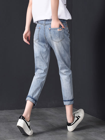 Ripped Jeans High-waisted Nine-point Harlan Straight-leg Pants