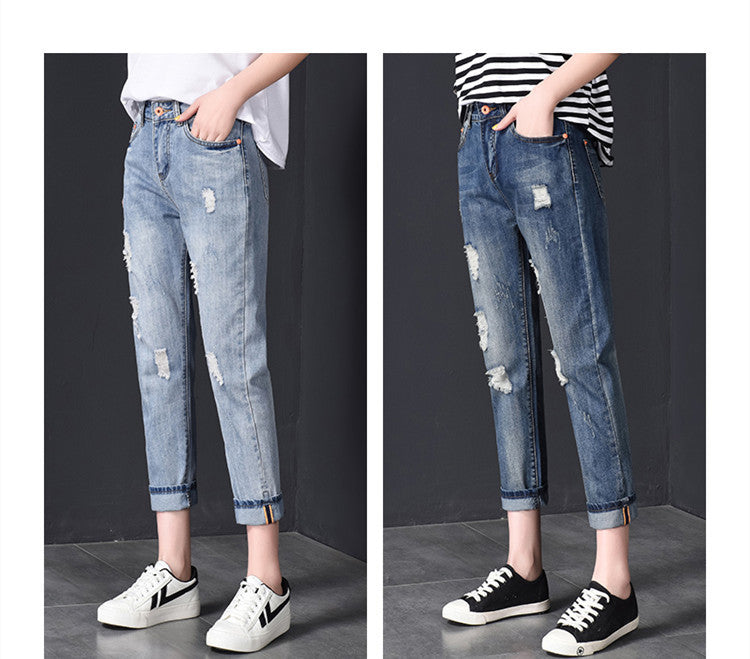 Ripped Jeans High-waisted Nine-point Harlan Straight-leg Pants