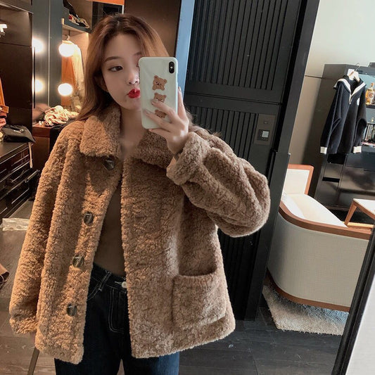 Berber Fleece Coat Women's Autumn And Winter New Loose Long-sleeved Thickened Short Korean Style All-matching