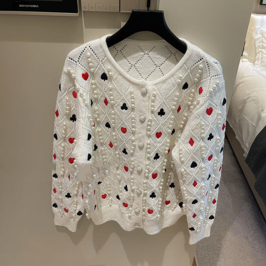 Pattern Embroidery Beaded Long-sleeved Sweater Coat