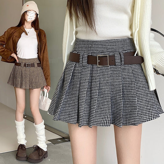 Retro Brown Houndstooth Design Hot Girl A- Line Skirt