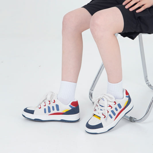 Suede White Blue Reddish Yellow Color Contrast Patchwork BAKE Men And Women Skateboard Shoes