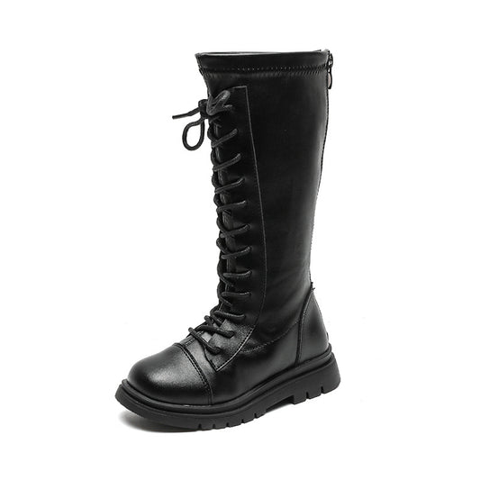 Autumn New Girls Leather Boots Rear Zipper Student Casual Shoes