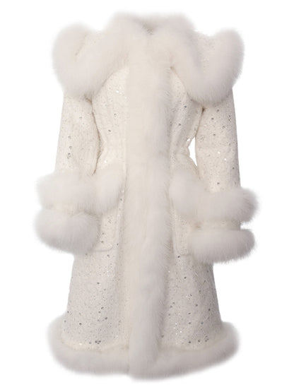 Women's Graceful And Fashionable Fox Fur Down Jacket Beaded Coat