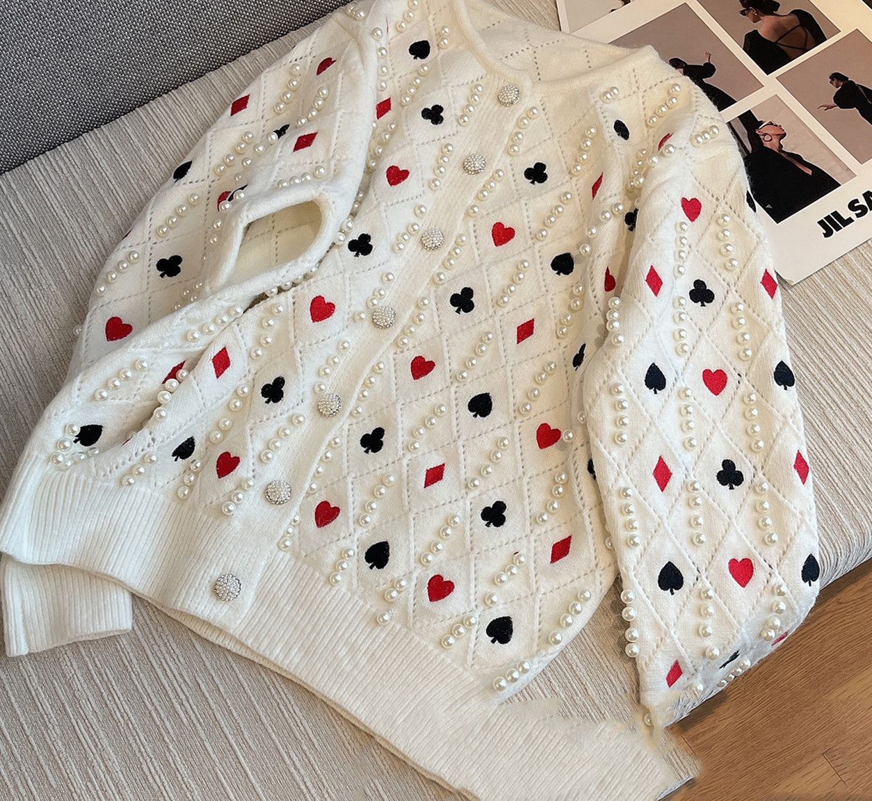Pattern Embroidery Beaded Long-sleeved Sweater Coat