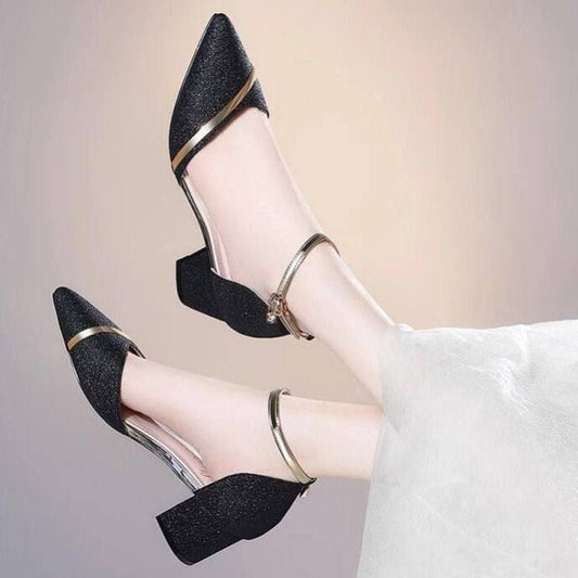 Sequined Wedding Shoes Women's Thick Heel Buckle