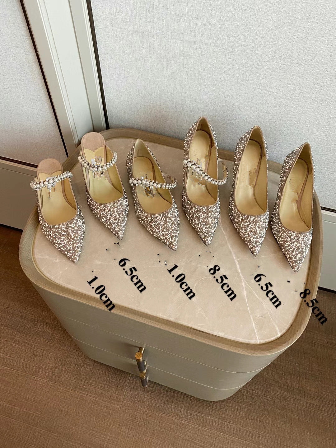 Pointed Shallow Mouth Rhinestones Pearl Flat High Heels Single Shoes Women