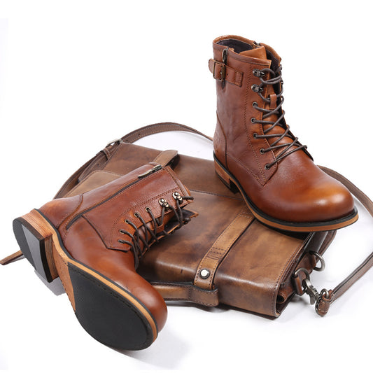 British Retro Round Toe Men's Leather Martin Boots