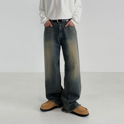 Men's Spring Loose Retro Worn Looking Washed-out Jeans
