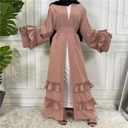 Ruffled Sleeves Lace Up Dubai Arab Cardigan Robe