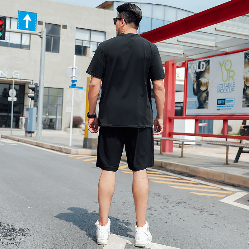 Ice Silk Suit Men's Summer Plus Fat Plus Size Fat Fat Guy Light And Breathable Short-Sleeved Sportswear