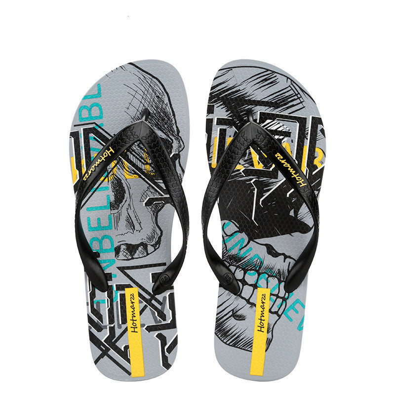 Cool Graffiti Printed Flip Flops For Men Summer New Non-slip Slippers Seaside Casual Beach Shoes
