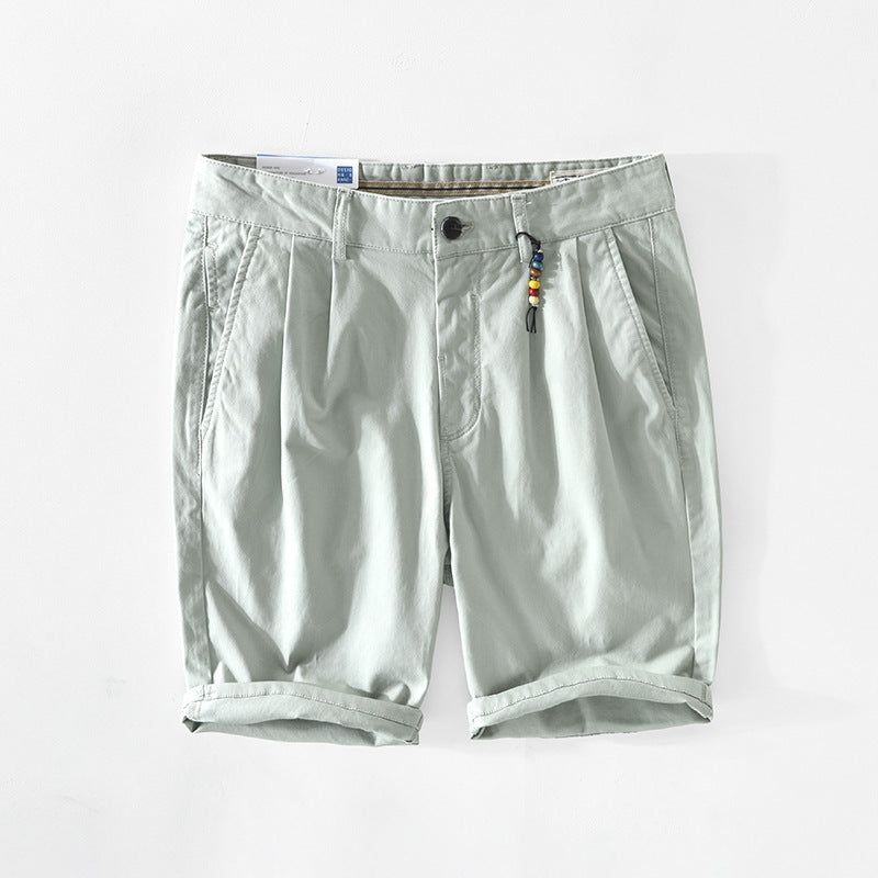 New Men's Solid Color Casual Cotton Five-point Pants
