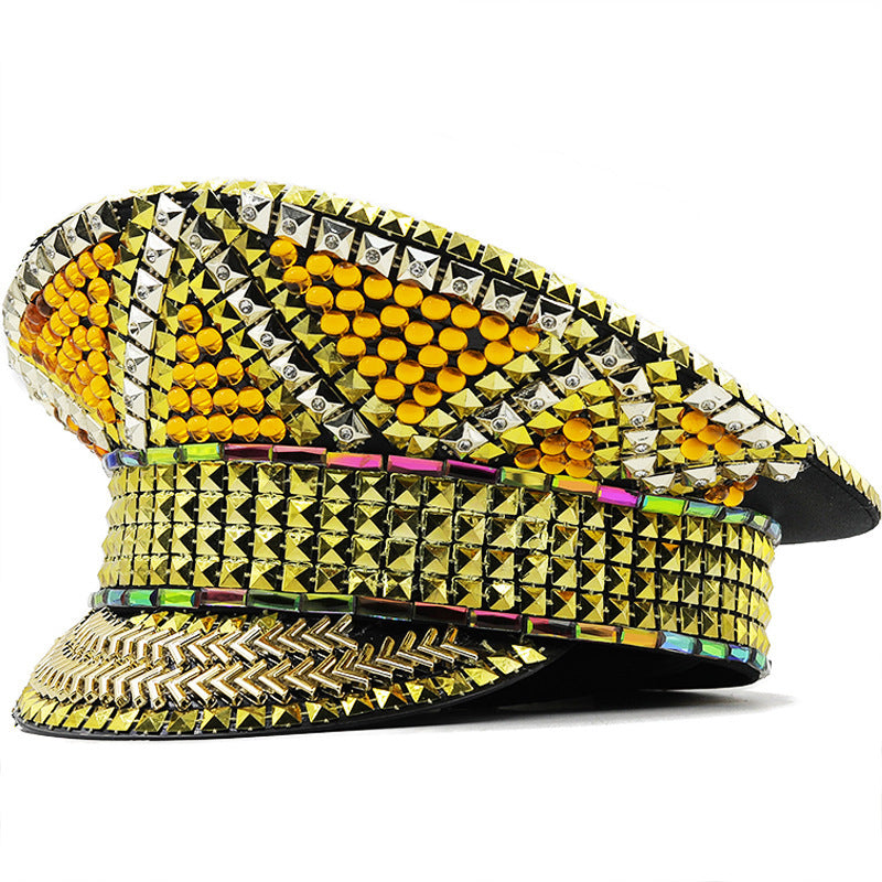 Female Gold Diamond Party Carnival Flat Top Performance Hat