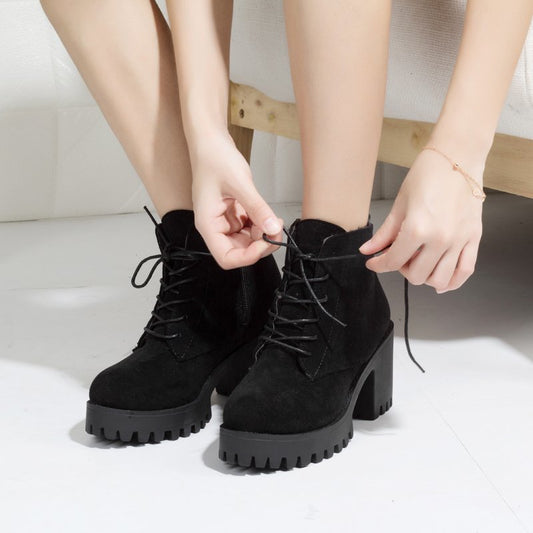 Autumn And Winter British Style Women's Shoes With Thick Heel Ankle Boots