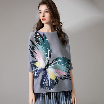 Women's Summer Butterfly Print Top Casual Loose T-Shirt