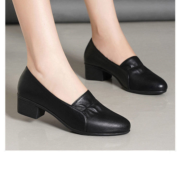 Women's Non-slip Soft Sole Thick Heel Comfortable Casual Work Leather Shoes
