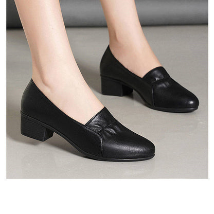 Women's Non-slip Soft Sole Thick Heel Comfortable Casual Work Leather Shoes