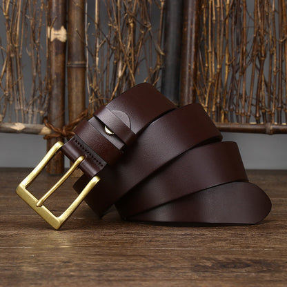 Men's Leather Pin Buckle First Layer Cowhide Simple Glossy Casual Pants Belt