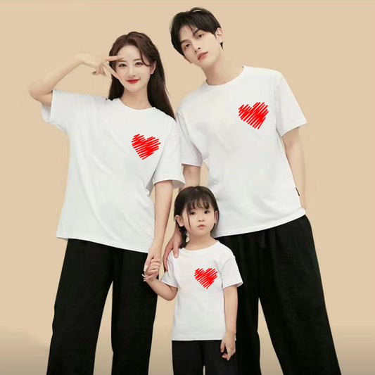 Cotton Short Sleeved Red Small Love Parent-child Clothing