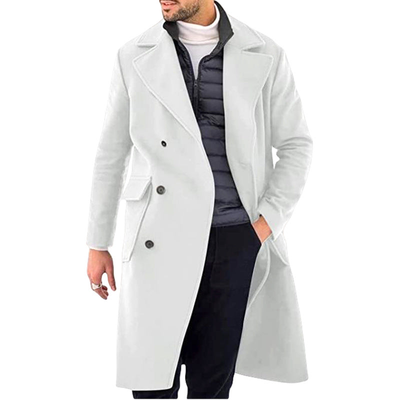 Woolen Men's Coat Thickened Long Section Double Breasted Coat