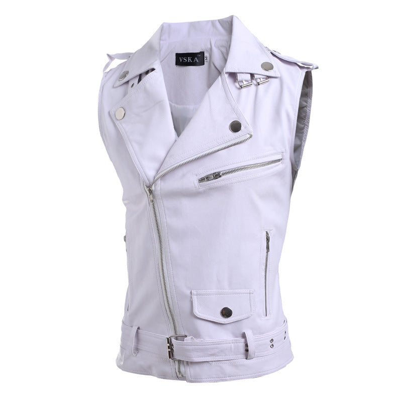 Zip-fit slim lapel short PU leather vest