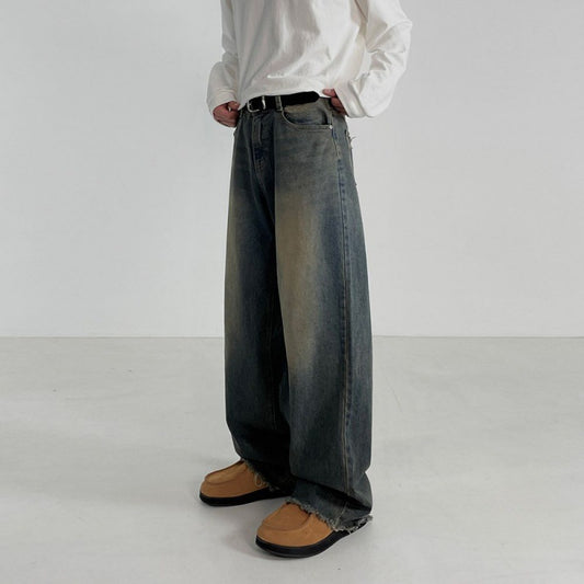 بنطلون جينز رجالي ربيعي فضفاض ذو مظهر عتيق ومغسول