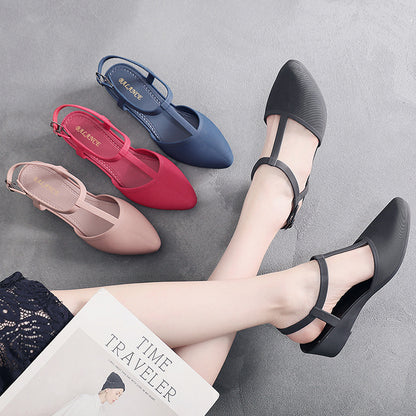 Women's Plastic Flat Mid-heel Wedge Pointed Sandals