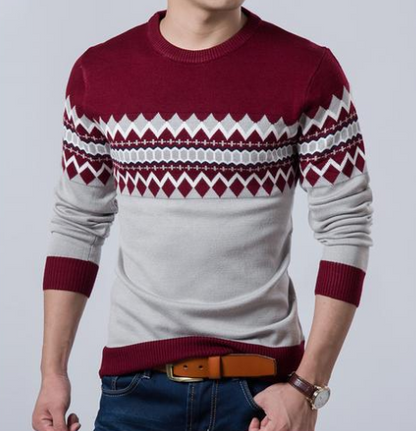 autumn and winter color matching sets of sweaters slim round neck long sleeve bottoming shirt color matching sweater sweater men