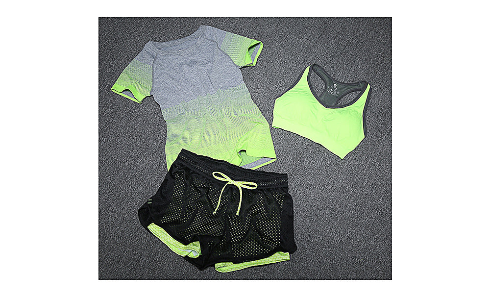 New Women Yoga Sport Suit Bra Set 3 Piece Female Short-sleeved Summer Sportswear Running Fitness Training Clothing