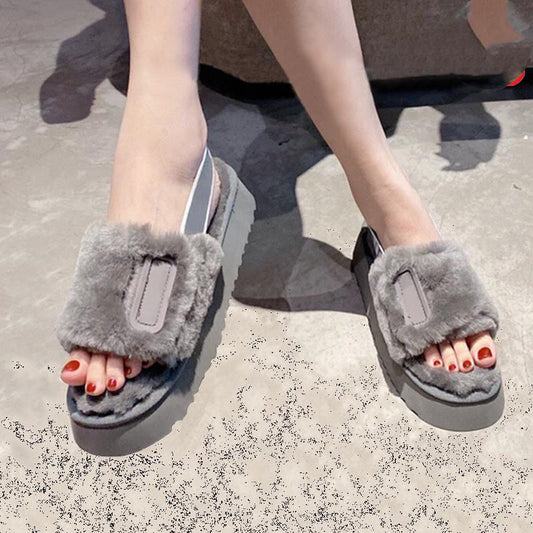 Wool Slippers Disco Slide Thick-Soled Women Tow Sandals