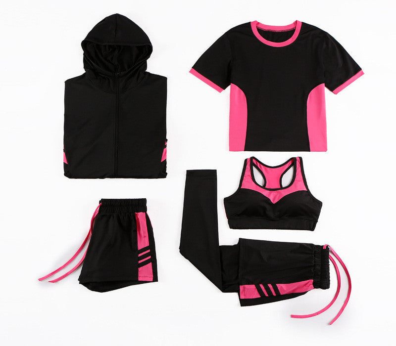 Yoga Clothing Women New Suit Net Red Running Sportswear Five-Piece Loose Leisure Fitness Factory Wholesale