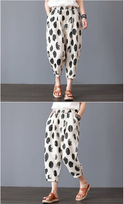 Art Harem Pants Are Thin, All-Match Female Printing Nine Points Cotton And Linen