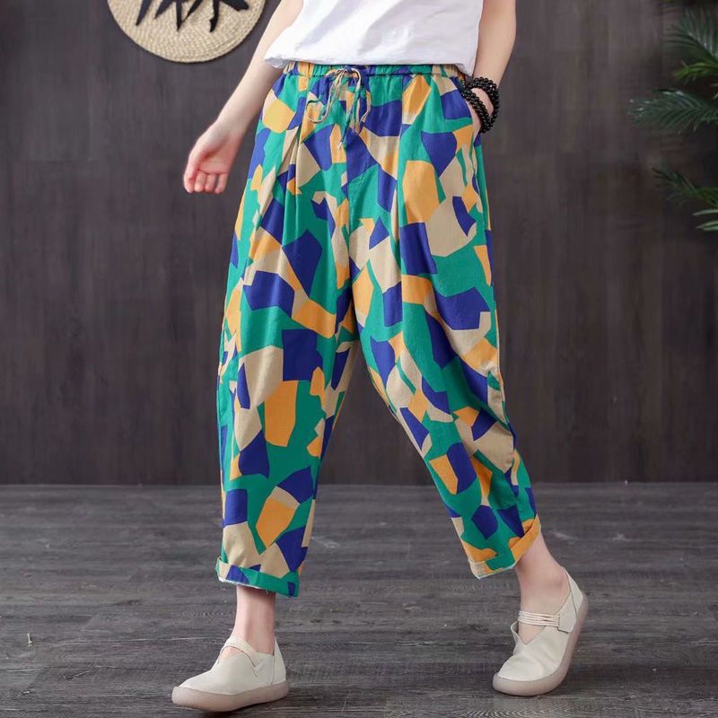 Art Harem Pants Are Thin, All-Match Female Printing Nine Points Cotton And Linen