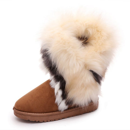 أحذية فروي تقليد فرو الأرنب الأبيض أحذية الثلوج شرابة شعر الأحذية النسائية