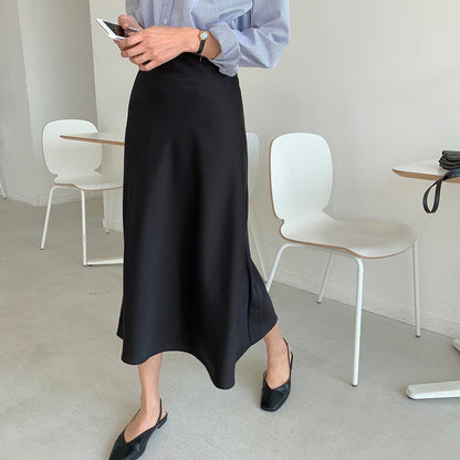 New Women's Satin Silky Draped High Waist Skirt